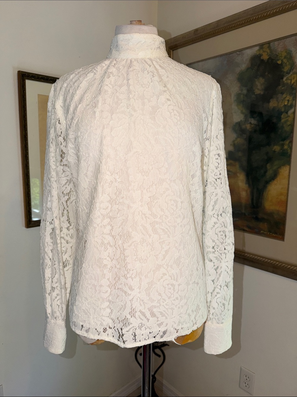 Ralph Lauren Intricate White Lace High-Neck Long-Sleeve Top Size 8